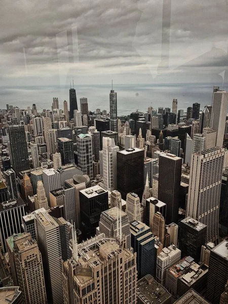 일리노이주 시카고에 초고층 건물들을 바라보는 새들의 — 스톡 사진