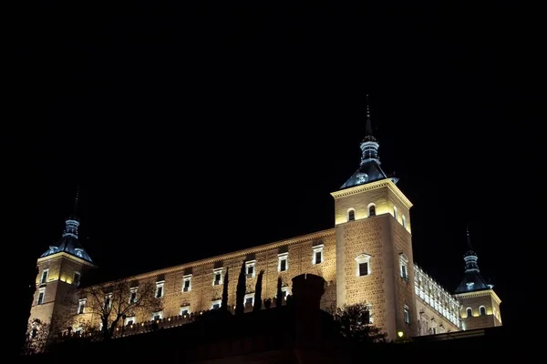 Plan Angle Bas Forteresse Alcazar Tolède Espagne Nuit — Photo