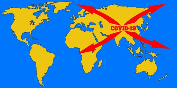 Covid Çin Den Yayıldığını Gösteren Bir Dünya Haritası — Stok fotoğraf