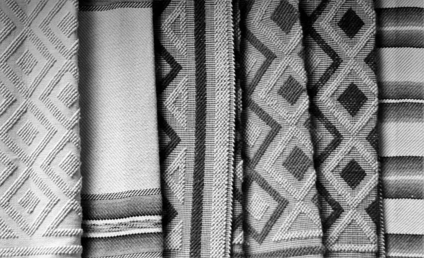 Greyscale Closeup Shot Traditional Carpets Bucovina Romania — Stock Photo, Image