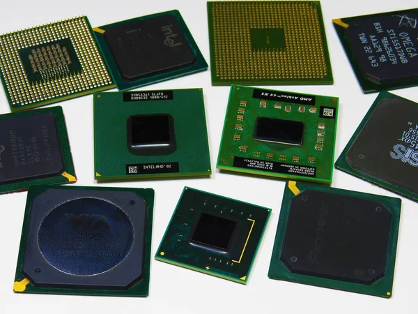Primer Plano Chips Cpu Computadora Componentes Electrónicos — Foto de Stock