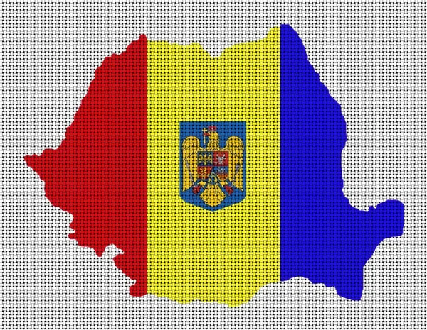Illustration Kartan Över Rumänien Färgerna Sin Flagga Vit Mönstrad Bakgrund — Stockfoto