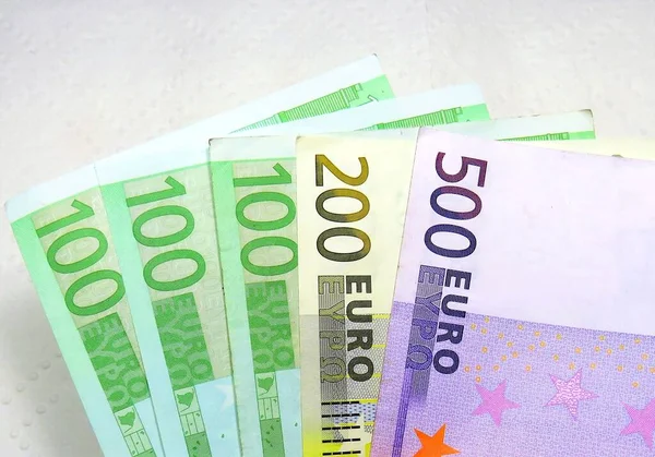 Plan Rapproché Trois Billets 100 200 500 Euros — Photo