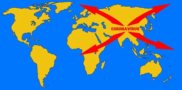 Coronavirus Çin Den Yayıldığını Gösteren Bir Dünya Haritası — Stok fotoğraf