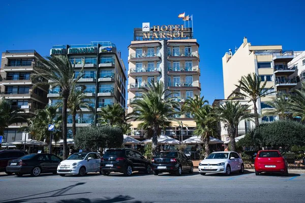 Lloret Mar Spain Sep 2016 Car Park Beach Front Hotels — стоковое фото