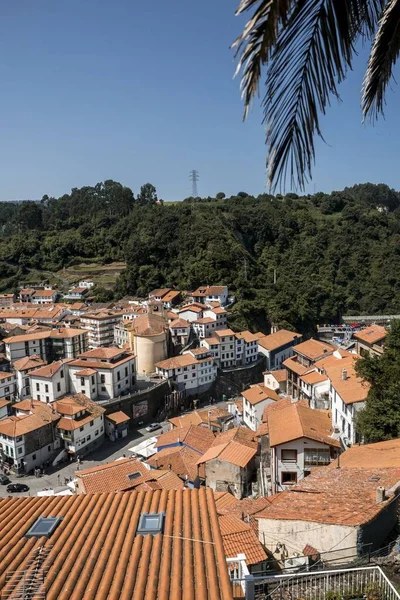 Tiro Aéreo Das Casas Aconchegantes Com Telhados Marrons Capturados Uma — Fotografia de Stock