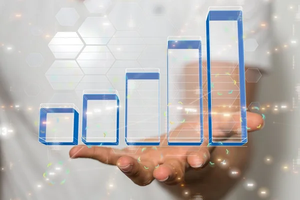 Elinde Istatistiklerin Mavi Grafik Çizelgesini Tutan Bir Adamın Yakın Plan — Stok fotoğraf