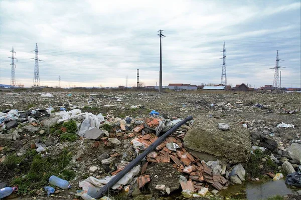 Reghin Roménia Mar 2020 Poluição Com Resíduos Domésticos Despejados Campo — Fotografia de Stock