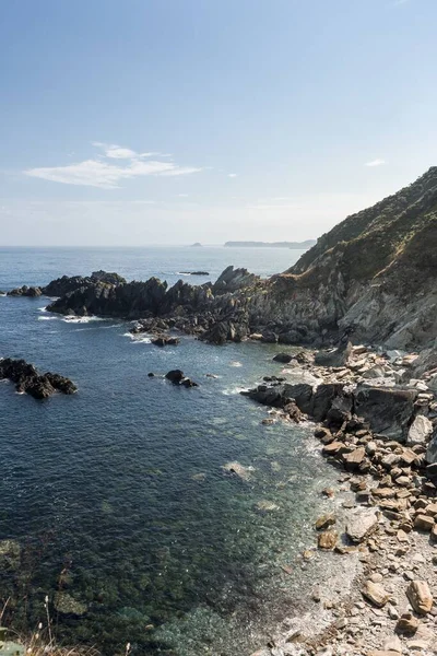 Морський Мис Морем Камінням Захоплений Прибережному Місті Кудильєро Іспанія — стокове фото