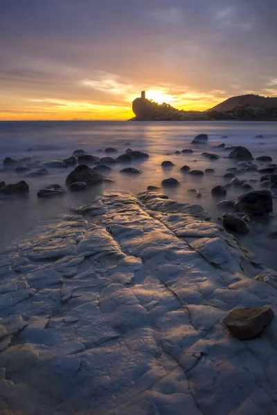 Vertical Shot Sunset Sea Rocks — Stock Photo, Image