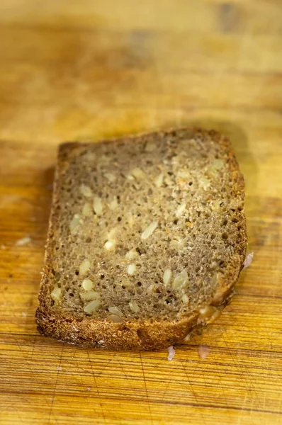High Angle Shot Bread Slice Wooden Board — Stock Photo, Image