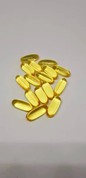 Closeup Shot Yellow Drugs Bunch Perfect Omega Fish Oil Concepts — Stock Photo, Image