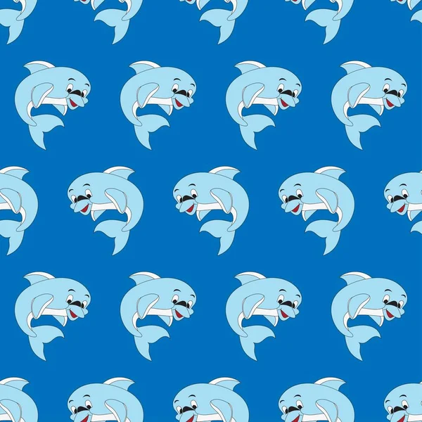 Illustration Dolphin Clipart Pattern Isolated Blue Background — Stock Photo, Image