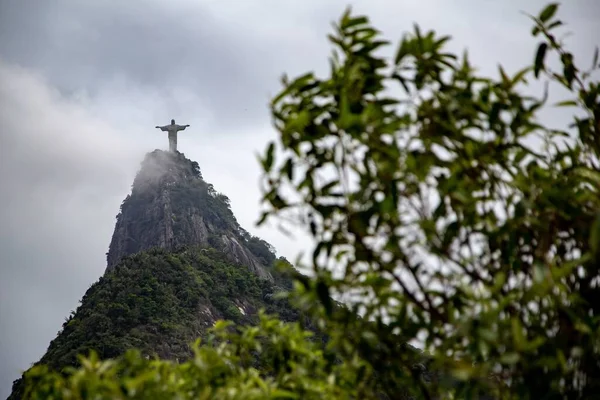 Corcovado Mountain Christ Redeemer Statue Seen Tijuca National Park Rio — Stock Photo, Image