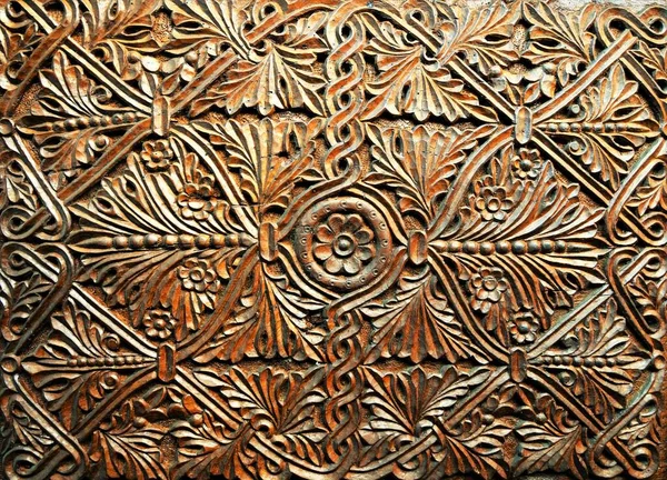 Floral Patterns Carved Wooden Surface — Stock Photo, Image