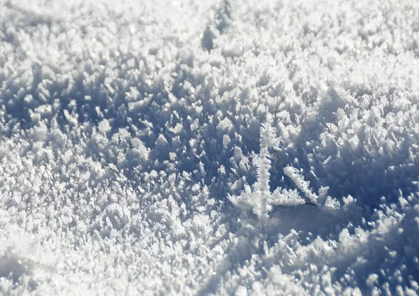 Closeup Shot Snow Crystal Surface Morning — Stock Photo, Image