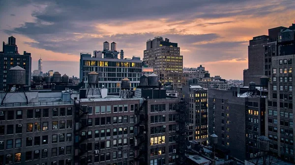 Una Vista Impresionante Azotea Manhattan Nueva York Durante Hora Puesta — Foto de Stock