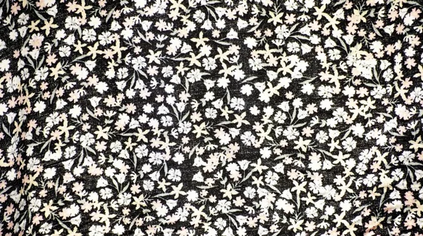 Primer Plano Una Superficie Textil Negra Con Muchas Pequeñas Flores — Foto de Stock