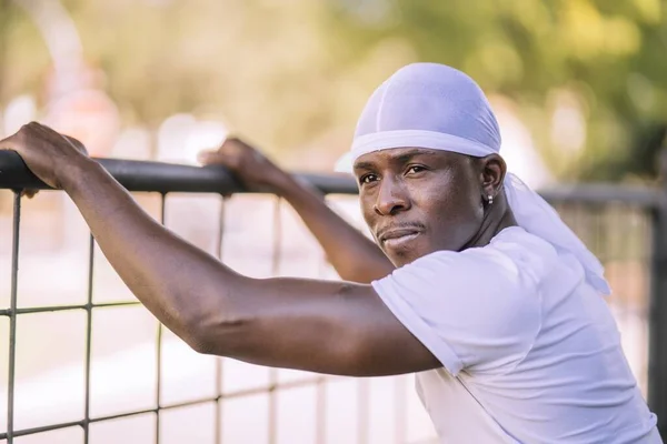 Closeup Shot African American Male White Shirt Posing Park — Stock Photo, Image