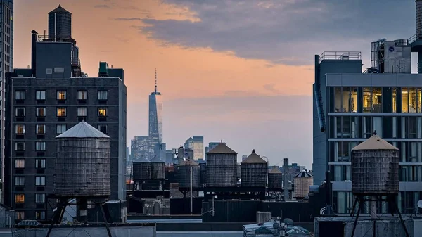 Una Vista Impresionante Azotea Manhattan Nueva York Durante Hora Puesta — Foto de Stock