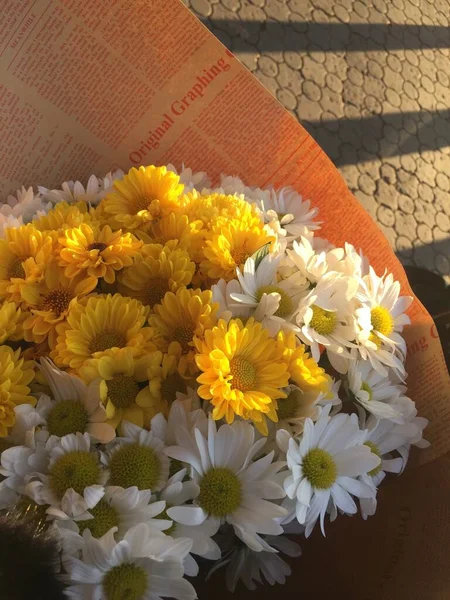 Big Bouquet White Yellow Flowers Perfect Background — Stock Photo, Image