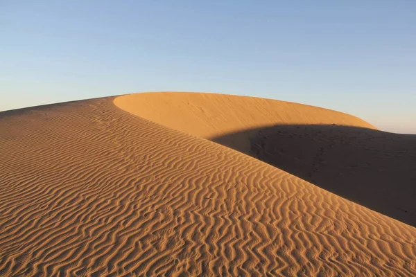 Een Verbluffende Opname Van Een Woestijn Duin Blauwe Lucht Achtergrond — Stockfoto