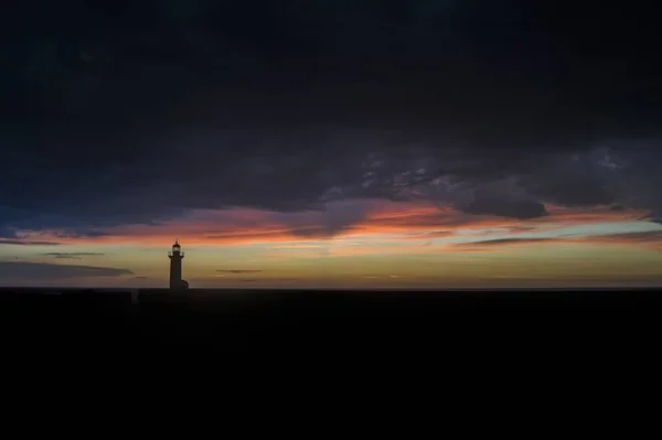 Krásný Výhled Siluetu Farol Senhora Luz Barevnou Oblohou Portu Portugalsko — Stock fotografie