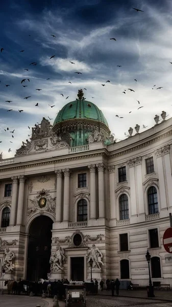 Der Vogelschwarm Dunklen Himmel Über Der Hofburg Wien Österreich — Stockfoto