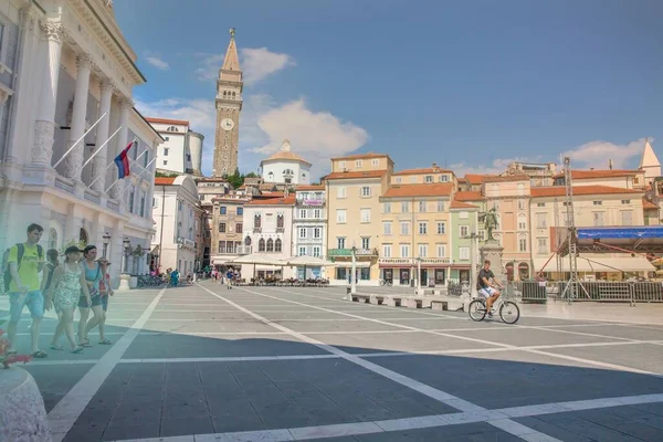 Piran Eslovénia Ago 2019 Vista Panorâmica Mediterrâneo Cidade Eslovena Piran — Fotografia de Stock