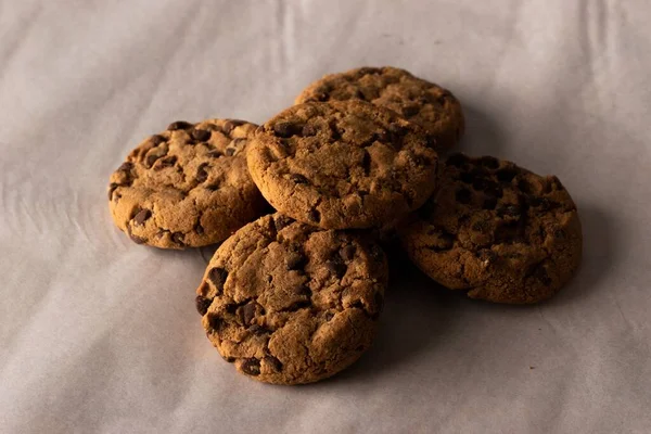 Close Shot Tasty Fresh Chocolate Chip Cookies — Stock Photo, Image