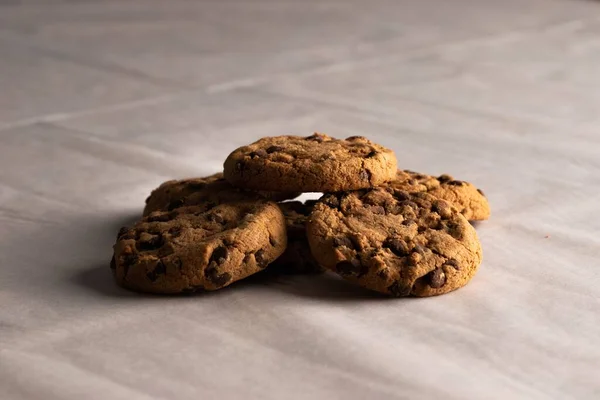 Närbild Bild Goda Färska Chocolate Chip Cookies — Stockfoto