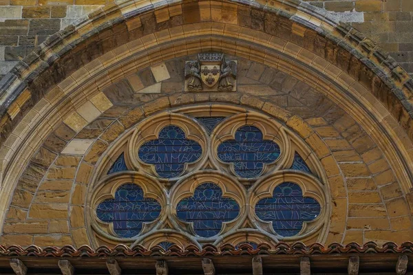 Een Close Van Het Glas Lood Boog Van Kathedraal Van — Stockfoto