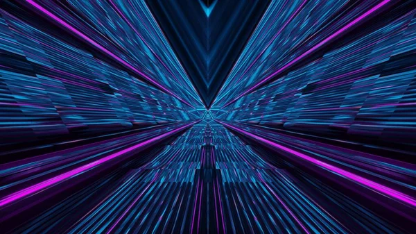 紫と青のネオンレーザーライトで抽象的な背景の未来的なイラストを3Dレンダリング — ストック写真
