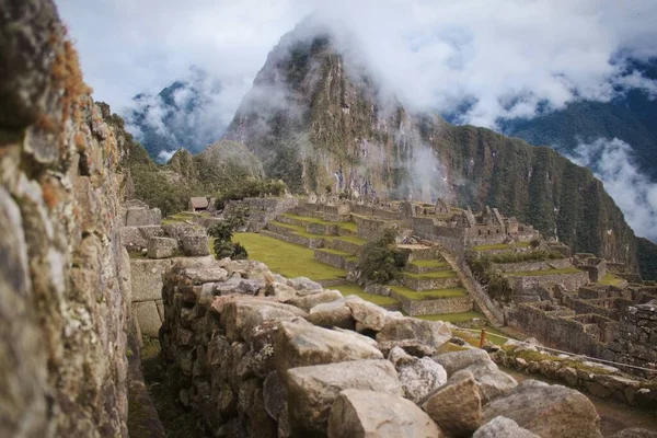 Paisaje Antigua Ciudad Inca Perdida Machu Picchu Las Montañas Los — Foto de Stock