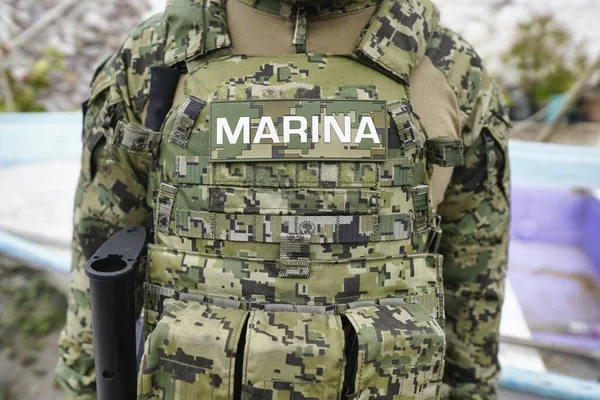 Ciudad Mexico Mexiko Februar 2020 Brust Eines Mexikanischen Marinesoldaten Während — Stockfoto