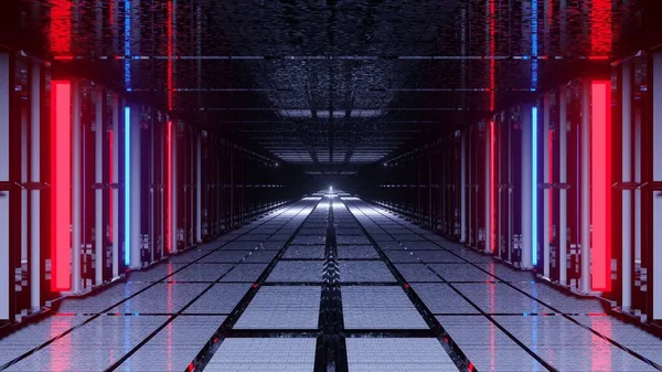 Bir Tüneli Sandığa Koyan Gelecekçi Renkli Tekno Işıkların Boyutlu Bir — Stok fotoğraf