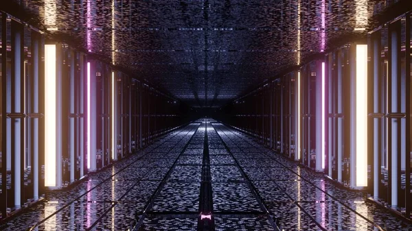Bir Tüneli Sandığa Koyan Gelecekçi Renkli Tekno Işıkların Boyutlu Bir — Stok fotoğraf