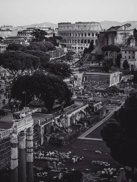 Grayscale Záběr Budov Římě Itálie — Stock fotografie