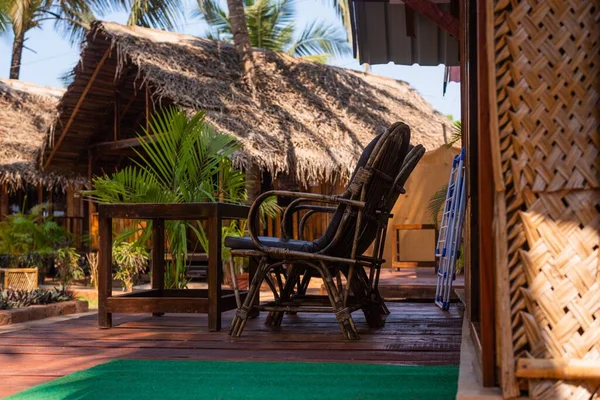 Closeup Shot Chairs Made Bamboo Cottages Captured Goa India — Stock Photo, Image