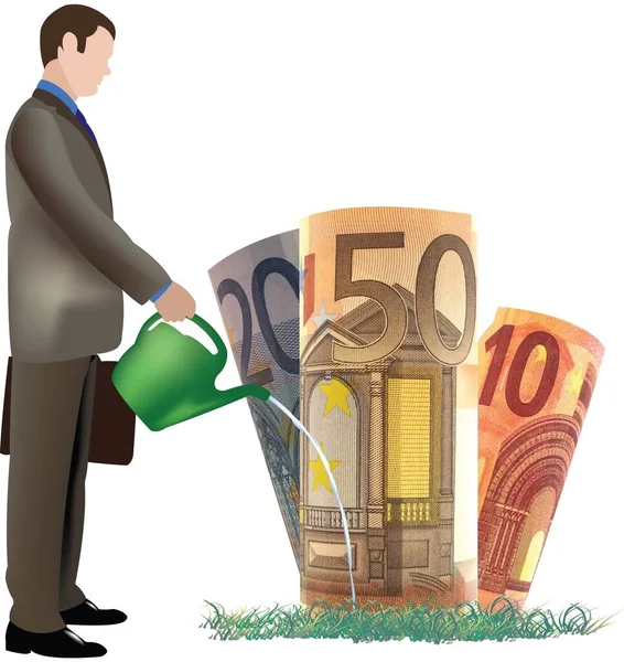 Empresario Regando Los Billetes Euro Aislados Sobre Fondo Blanco — Foto de Stock