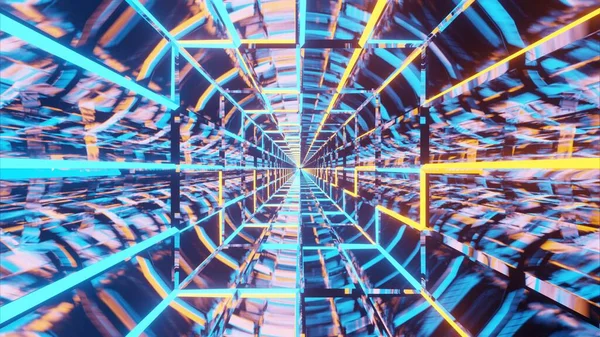Vykreslující Ilustrace Modrými Oranžovými Futuristickými Sci Techno Světly Vytvářejícími Tunel — Stock fotografie