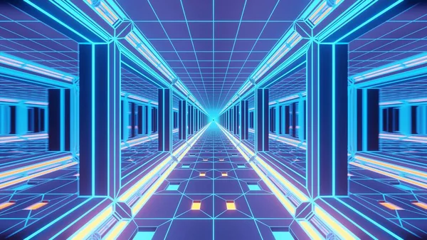 トンネルを作る未来的なカラフルなテクノライトの3Dレンダリングイラスト — ストック写真
