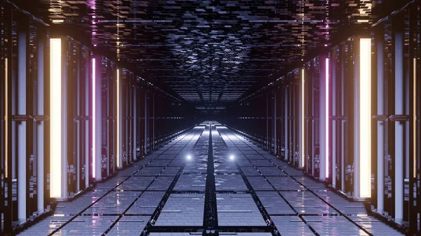 Illustrazione Rendering Futuristiche Luci Techno Colorate Che Disegnano Tunnel — Foto Stock