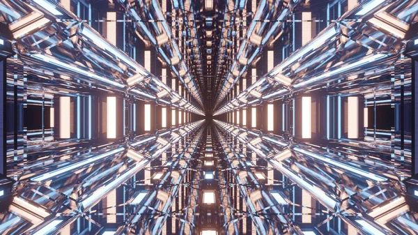 抽象的なテクノライトのトンネルの3Dレンダリングイラスト クールな背景 — ストック写真