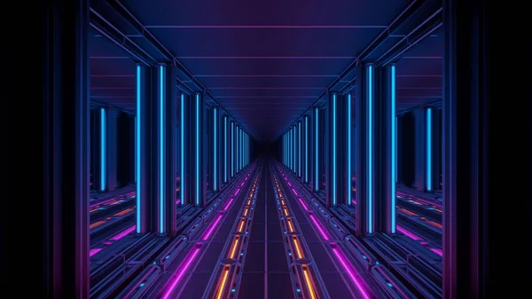 Ilustracja Renderowania Futurystycznym Sci Techno Światła Tworząc Tunel Chłodne Tło — Zdjęcie stockowe