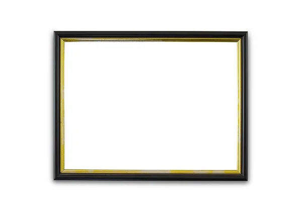 一个相框的特写镜头 其黑色和金色的边框被白色的背景隔开 — 图库照片