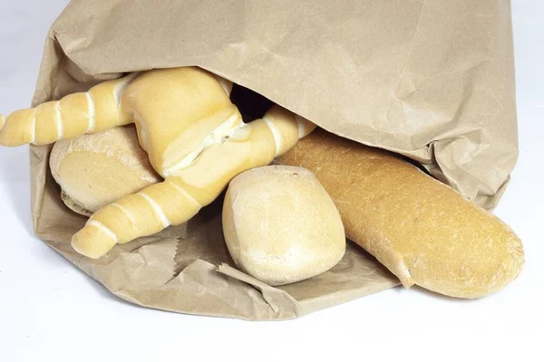 Sebuah Foto Close Dari Pengolahan Roti Campur Dalam Kantong Kertas — Stok Foto