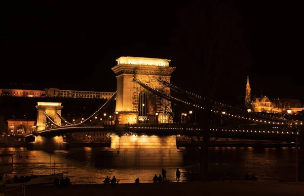 Tiro Ponte Cadeia Szechenyi Budapeste Hungria — Fotografia de Stock