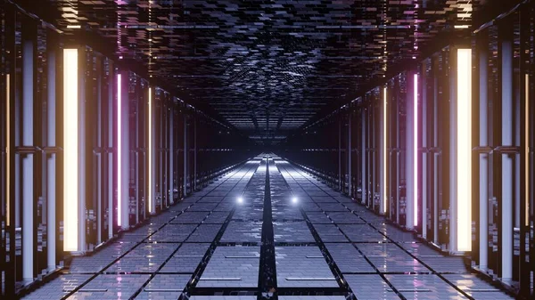 Vykreslující Ilustrace Futuristických Barevných Techno Světel Která Vedou Tunelu — Stock fotografie