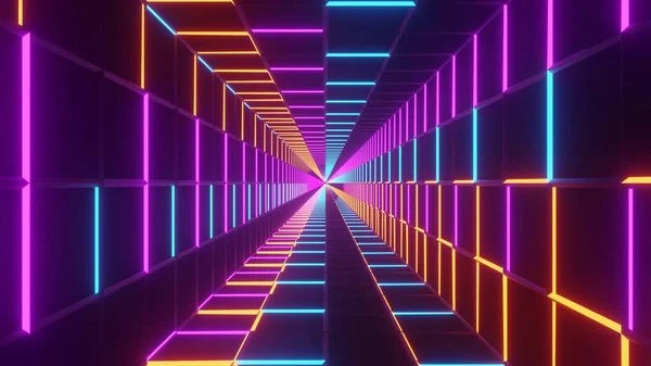カラフルなネオンレーザー光で抽象的な背景の未来的なイラストを3Dレンダリング — ストック写真